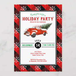 Red Vintag Truck Weihnachten Karierter Feiertag Einladung