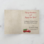 Red Vintag Truck Weihnachtsbaum Custom Feiertagskarte (Innenseite)