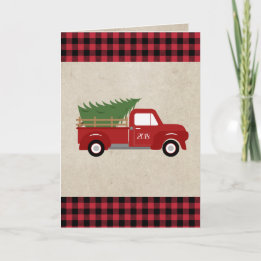 Red Vintag Truck Weihnachtsbaum Custom Feiertagskarte