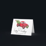 Red Vintag Truck Weihnachtsbaum Happy Holidays Karte<br><div class="desc">Feiern Sie Ihre Liebe von Weihnachten und Vintag! Die kleinen Details,  die Ihre Weihnachten so unvergesslich machen,  personalisieren Sie Ihre Urlaubskarten mit diesen niedlichen Retro-roten LKW-Karten,  perfekt für Vintage Liebhaber. Sie können Ihre Karten mit Ihren Namen oder Ihrer Nachricht anpassen. Sie finden die passenden Geschenketiketten in meinem Geschäft.</div>