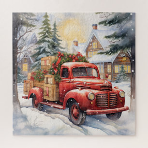 Red Vintag Truck Weihnachtsschnee Winter Puzzle