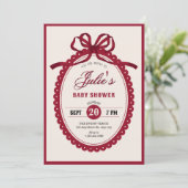 Red vintage bow baby shower invitation einladung (Stehend Vorderseite)