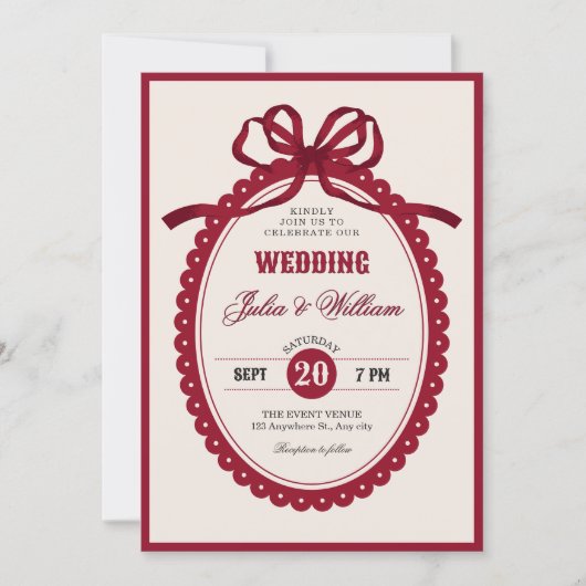 Red vintage bow wedding einladung (Vorderseite)