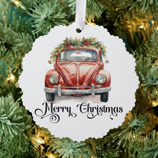 Red Vintage Car Christmas Ornament Karte (Insitu (Baum))