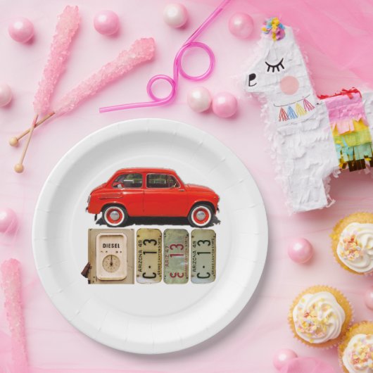 Red Vintage Car Pappteller (Party)