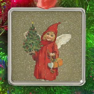 Red Vintage Christmas Angel Tree Silbernes Ornament