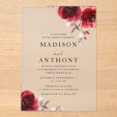 Red Vintage Roses Wedding Acryleinladungen (Vorderseite)