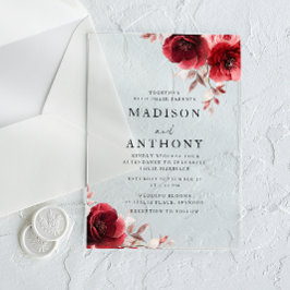 Red Vintage Roses Wedding Acryleinladungen