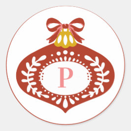 Red Vintage Weihnachtsschmuck | Monogramm Runder Aufkleber