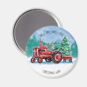 Red VintageTractor Weihnachtsbaum Name hinzufügen Magnet (Vorderseite/Rückseite)