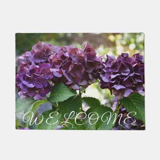 Red Violet Hydrangea Blooms Blumenwillkommen Fußmatte (Vorderseite)