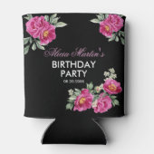 Red Violet Peony Floral Greenery Black Birthday Dosenkühler (Rückseite)