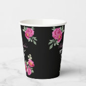 Red Violet Peony Floral Greenery Black Birthday Pappbecher (Links)