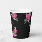 Red Violet Peony Floral Greenery Black Birthday Pappbecher (Rechts)
