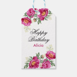 Red Violet Peony Floral Greenery Geburtstag Geschenkanhänger