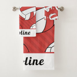 Red Volleyball Balls & Snowflakes Winter Kids Name Badhandtuch Set