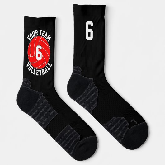 Red Volleyball Custom Team Name & Player Nummer Socken (Rechts)