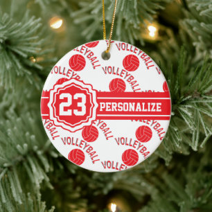 Red Volleyball DIY Name and number Keramik Ornament
