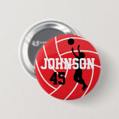 Red Volleyball mit Silhouette Player Button (Vorne & Hinten)