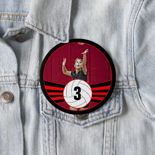 Red Volleyball Player Custom Jersey Number & Foto Button (Beispiel)