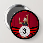 Red Volleyball Player Custom Jersey Number & Foto Button (Vorne & Hinten)