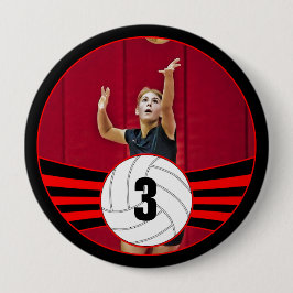 Red Volleyball Player Custom Jersey Number & Foto Button