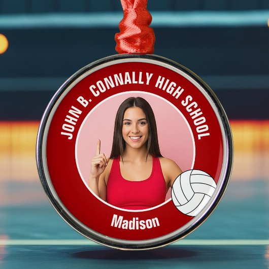Red Volleyball Player Photo Christmas Gift Ornament Aus Metall