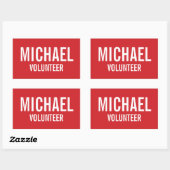 Red Volunteer Abzeichen mit Individuelle Name Rechteckiger Aufkleber (Blatt)