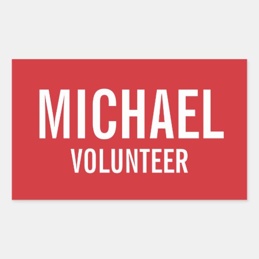 Red Volunteer Abzeichen mit Individuelle Name Rechteckiger Aufkleber (Vorderseite)