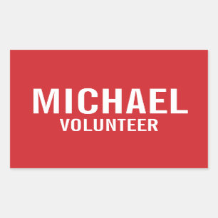 Red Volunteer Abzeichen mit Individuelle Name Rechteckiger Aufkleber