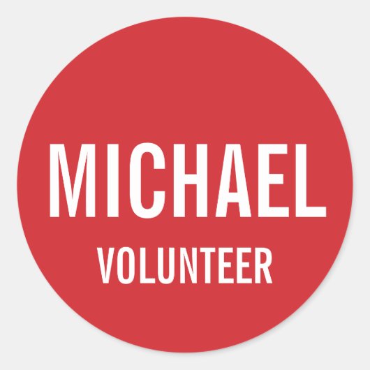 Red Volunteer Abzeichen mit Individuelle Name Runder Aufkleber (Vorderseite)