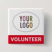 Red Volunteer Button Abzeichen mit Logo Square But (Vorderseite)