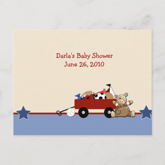 Red Wagon Teddy Bear Baby Shower Admin Cards Hinweiskarte (Vorderseite)