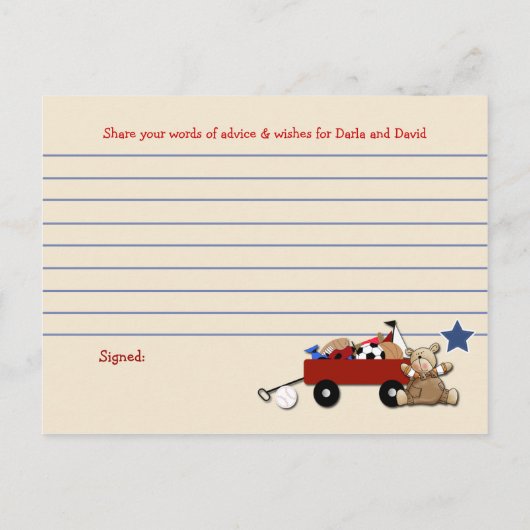 Red Wagon Teddy Bear Baby Shower Admin Cards Hinweiskarte (Rückseite)