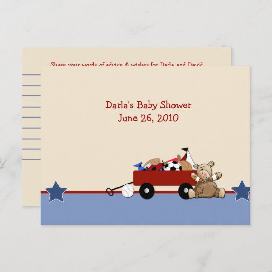 Red Wagon Teddy Bear Baby Shower Admin Cards Hinweiskarte (Vorne/Hinten)