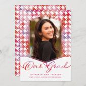 Red Wash Wash Hahnentrittmuster Foto Abschluss Ankündigung (Vorne/Hinten)