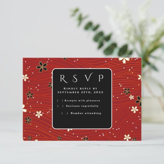 Red Washed Paper RSVP-Karte Begleitkarte (Stehend Vorderseite)