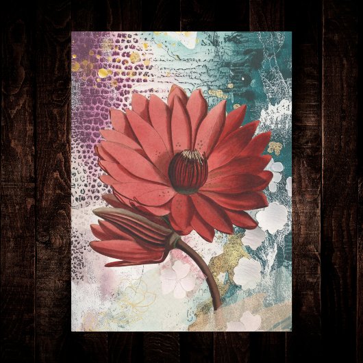 Red Water Lily Boho Artsy Ephemera Journal Collage Seidenpapier