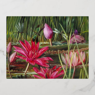 Red Water Lily of India - Marianne North Folien Feiertagspostkarte