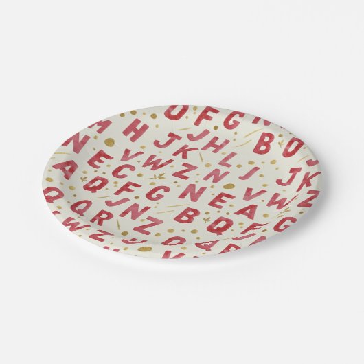 Red Watercolor Alphabet Pappteller (Schrägansicht)