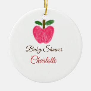 Red Watercolor Apfel Babydusche tragen Namen Keramik Ornament