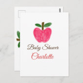 Red Watercolor Apfel Babydusche tragen Namen Postkarte (Vorne/Hinten)