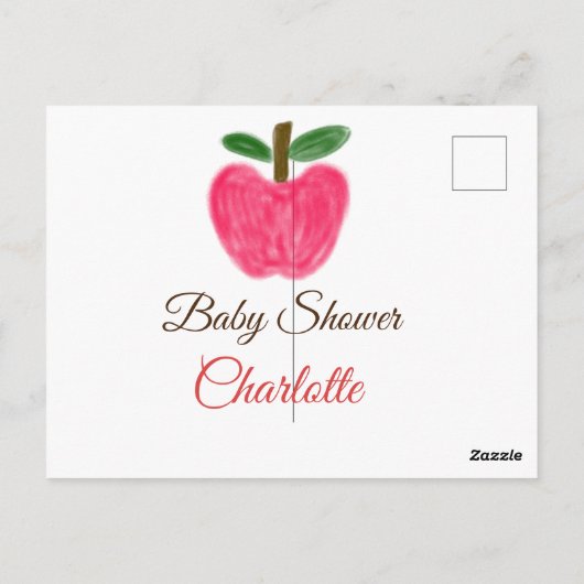 Red Watercolor Apfel Babydusche tragen Namen Postkarte (Rückseite)