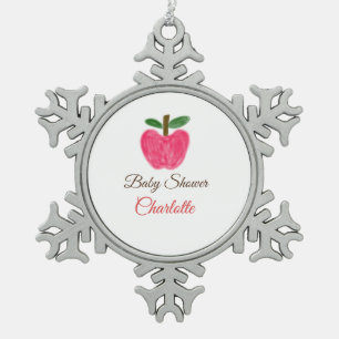 Red Watercolor Apfel Babydusche tragen Namen Schneeflocken Zinn-Ornament