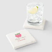 Red Watercolor Apfel Babydusche tragen Namen Steinuntersetzer (Seitenansicht)