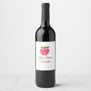 Red Watercolor Apfel Babydusche tragen Namen Weinetikett