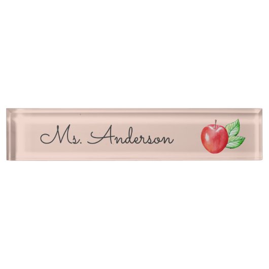 Red Watercolor Apple Personalisiert Teacher Namensplakette (Vorderseite)
