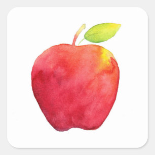 Red Watercolor Apple Quadratischer Aufkleber