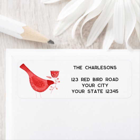 Red Watercolor Bird Rücksendeadresse (Insitu)