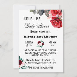 Red Watercolor Blume Babydusche Einladung